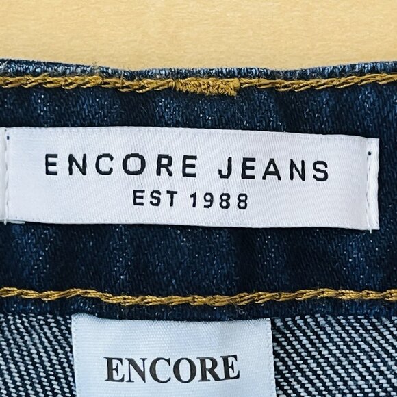 Encore Jeans Women Destroyed Dark Blue Denim Jeans Size 9 High Rise Straight NWT - Picture 8 of 14